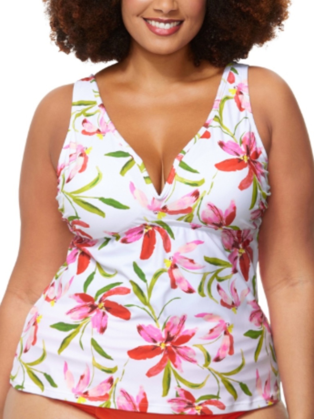 Raisins Curve Trendy Plus Size Tanzania Tankini Top Swim White Size 22W 20046